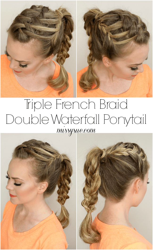 Triple French Braid Double Waterfall Ponytail