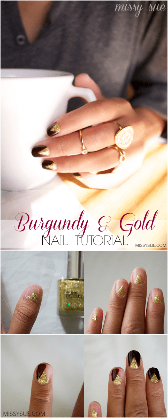 Burgundy and Gold Nail Tutorial | MissySue.com