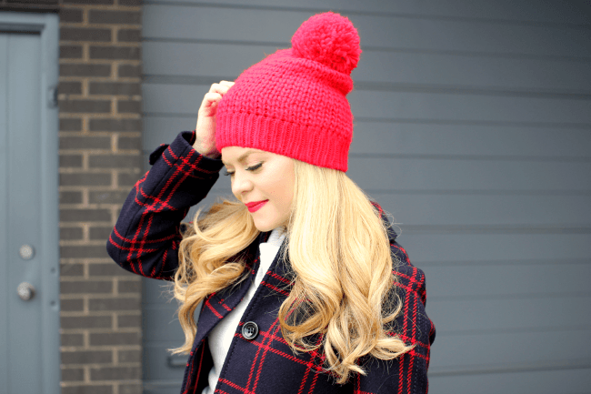 Plaid Coat and Red Hat