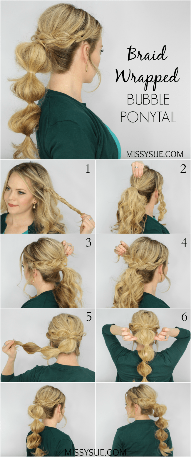 Braid Wrapped Bubble Ponytail