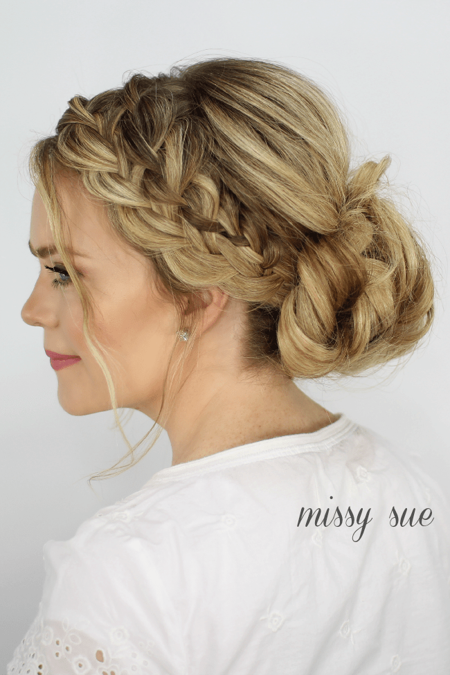 Waterfall French Braid and Low Messy Bun