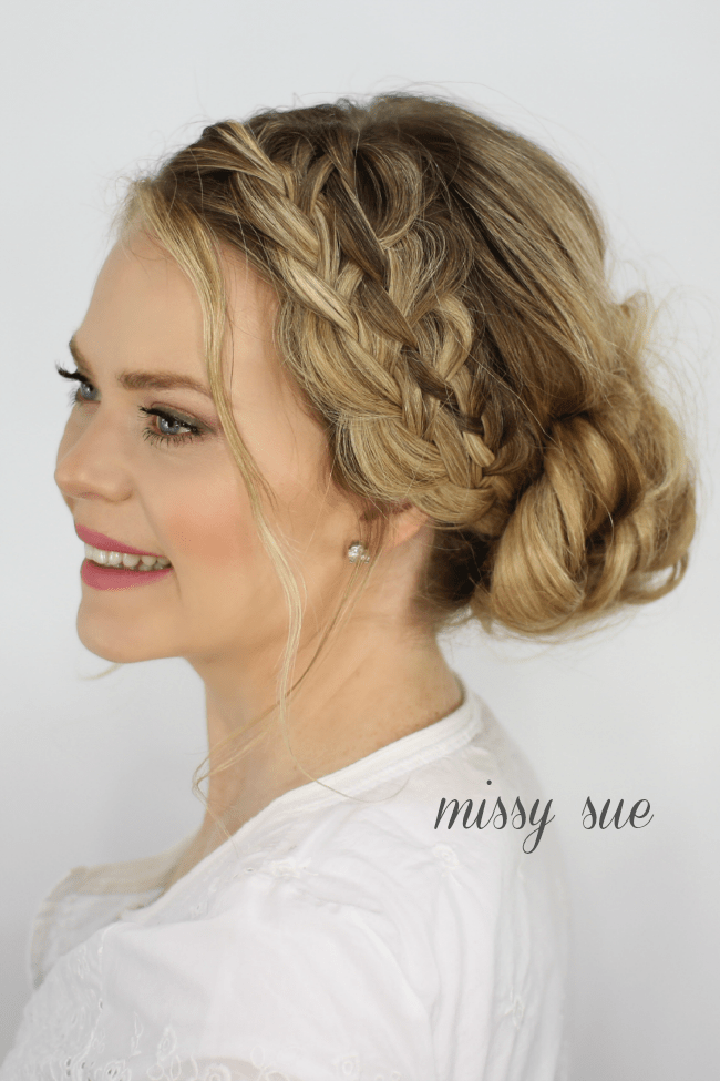 Waterfall French Braid and Low Messy Bun