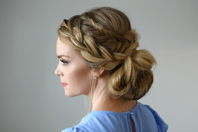 Stacked Fishtail French Braid Messy Bun