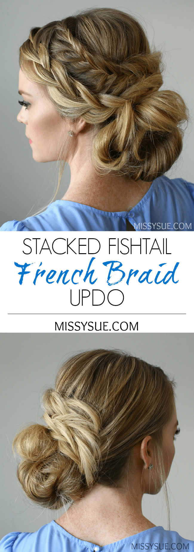 Stacked Fishtail French Braid Updo