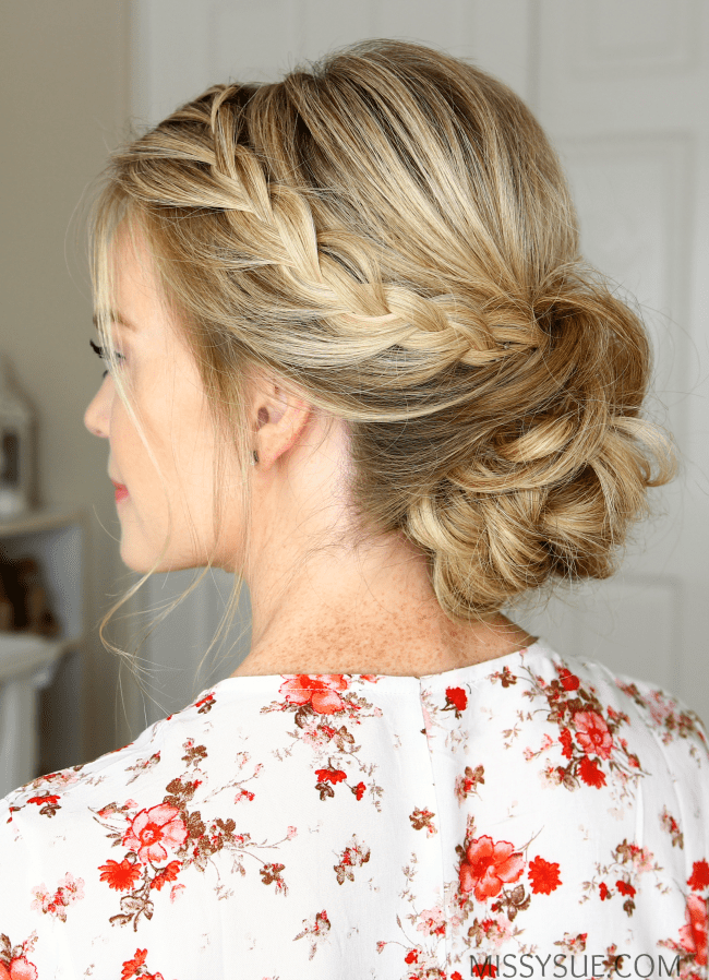 Image of Low bun with curls prom