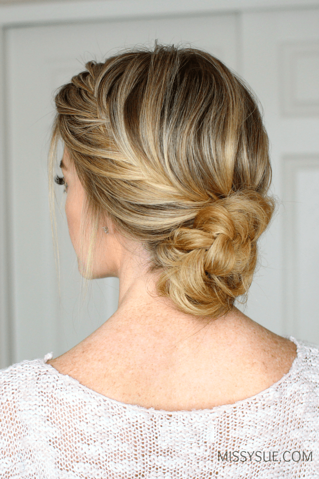 French Braid Low Bun, MISSY SUE