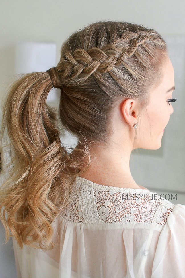 Image of High ponytail with a side braid